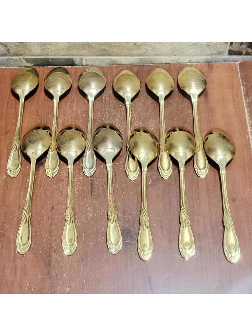 36 Piece Classic Plume Gold Electroplated Flatware Marked Stainless Steel Korea